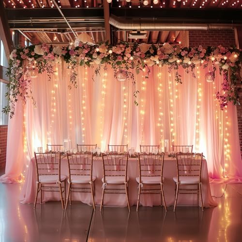 Tulle Backdrop Curtain with Lights 10x8FT Peach Sheer Curtains - Image 7