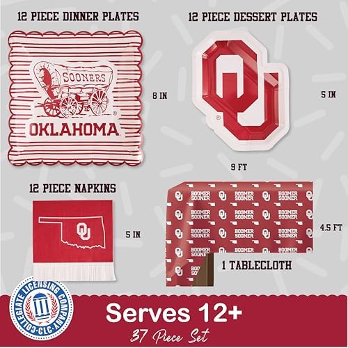 Oklahoma Graduation Decorations OU Sooners Party Supplies Plates 37 Pc - Image 3