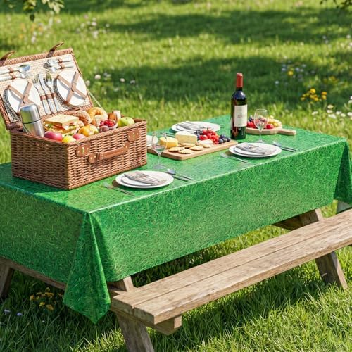 NatNarr 3 Pack Green Grass Field Plastic Tablecloth, Golf Table Cloth - Image 7