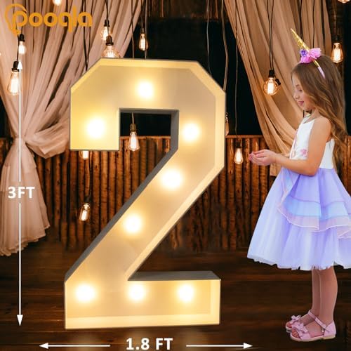 Pooqla 3 FT Marquee Numbers, Light Up Number 2 2nd Birthday Decorations - Image 5