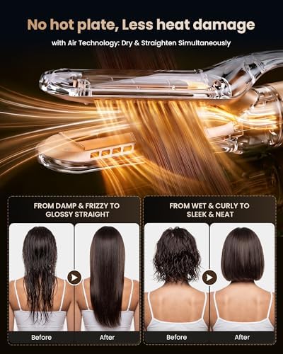 MESCOMB 6 in 1 Hair Dryer and Straightener, Hot Air Styler Wrap - Fast Drying, 1500W Air Dryer with Straightener, Frizz-Free Blowout Brush for Smoothing & Curling, Volumizing(Champagne) - Image 5