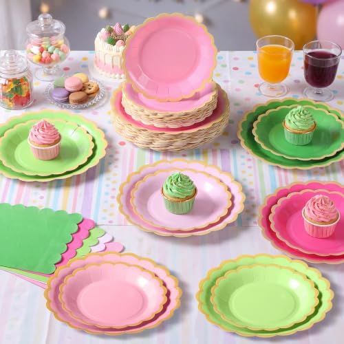 Zhehao 150 Pcs Pink Green Paper Plates Napkins Serves 50 - Image 2