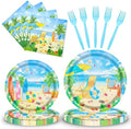 96 Pieces Summer Beach Plates and Napkins Set, Tropical Disposable Tableware with Paper Plates Napkins and Forks for Pool Party Luau Birthday Picnic, Serves 24 by GistomeHome