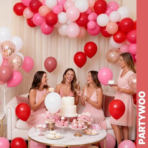 PartyWoo Pink and Red Balloons 66pcs 12 Inch Pink Red White Gold Balloons - Image 4