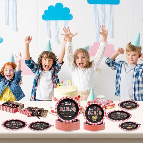 200pcs BBQ Baby Shower Plates Napkins Baby Q Paper Tableware Set It's A BabyQ Cake Dessert Disposable Dinnerware Rustic Barbecue Party Decoration for Baby Shower Birthday Decor Supplies Serves 50 - Image 6
