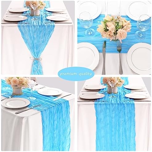 35x72 Inch Light Blue Cheesecloth Table Runner Baby Shower Birthday Decor - Image 5