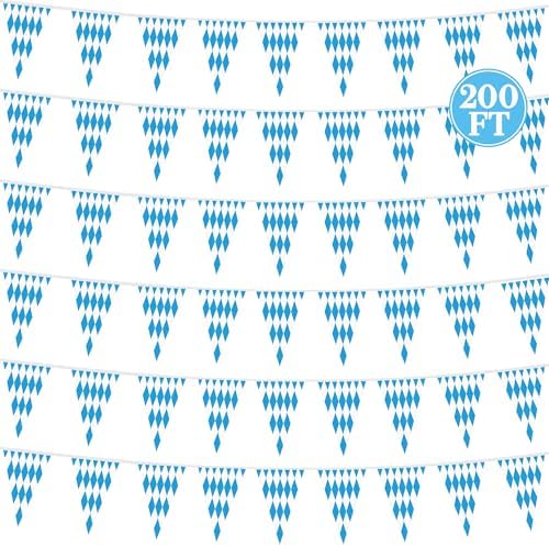 200 FT Oktoberfest Party Decorations Blue White Checkered Hanging Banner by Heartome