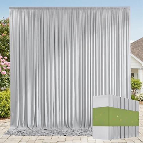 40ft x 10ft Wrinkle Free Silver Backdrop Curtains for Parties, 8 Panels 5x10ft Thick Fabric Silver Backdrop Drapes for Wedding Party Background Birthday Decoration by ENJOYYOURPARTY