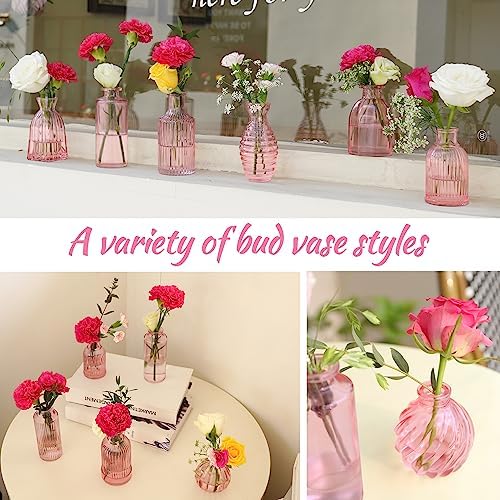 Pink Vase, Bud Vases Set of 12, Small Pink Glass Vases for Flowers Modern Ribbed Glass Bud Vase for Decor Wedding Flower Vase in Bulk Vintage Decor Bridal Shower Centerpieces Home Table Decoration - Image 6