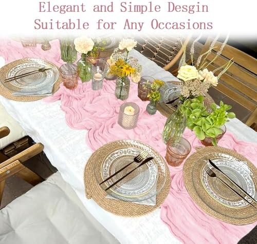 6 Pack Light Pink Cheesecloth Table Runner 20 x 120 inch Gauze Table Runners 10 FT Long,Semi Sheer Boho Cheese Cloth Fabric Table Runner Bulk for Wedding,Party,Baby Shower,Bridal Shower Decoration - Image 6