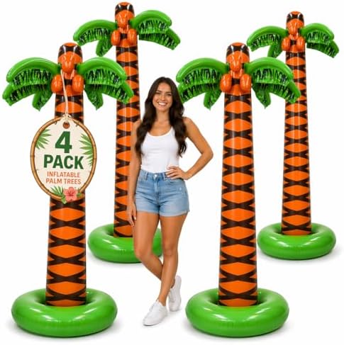 4E's Novelty 4 Pack Giant Inflatable Palm Trees 6 Ft Tall - Palm Tree Blow Up for Tropical Seaside Inflate Trees Party Decorations, Summer Beach Tree Party Decoration Supplies by 4EsNovelty