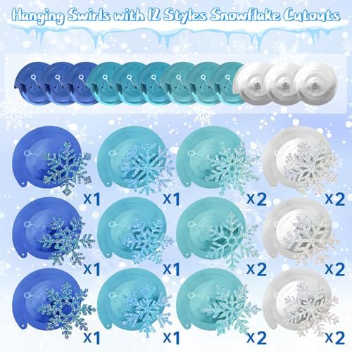 Winter Snowflake Hanging Decorations 30 Pcs Blue and Silver Christmas Ceiling Streamers Hanging Decorations Glittery Snowflakes Swirls for Wonderland Frozen Party and Christmas Decor - Image 3