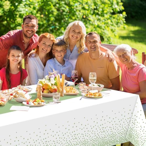 6Pcs White and Sage Green Tablecloth Decorations,Plastic White Table Cloth Printed Green Table Runner Disposable Rectangle Table Cover for Birthday Wedding Anniversary Graduation Party,54 x108 Inch - Image 7
