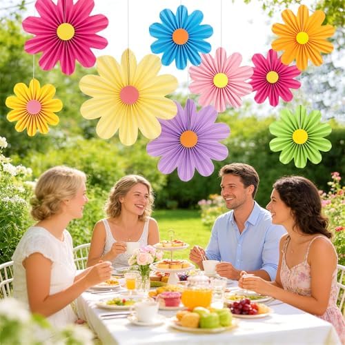 Rainbow Paper Fans Paper Lanterns Party Paper Flowers for Wall 8-14inch - Image 7