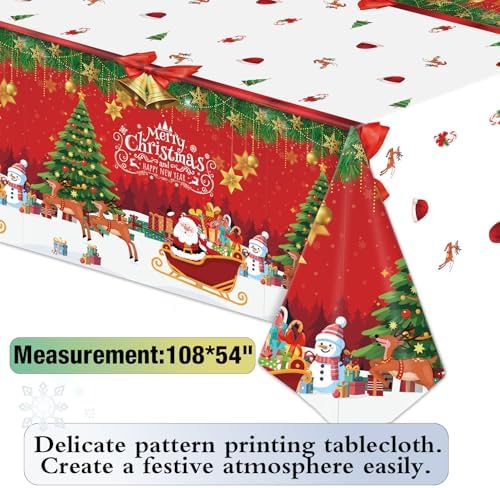 Christmas Party Decorations Set, Merry Christmas Banner, Multicolor Fringe Curtains, Xmas Tree Deer Tablecloth, Santa Cake Topper, Foil Balloons, Snowman Hanging Snowflakes Swirls - Image 5