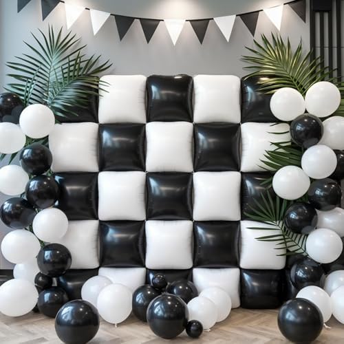 Black White Square Foil Balloon Wall,25Pcs Double Sided Foil Balloons - Image 6