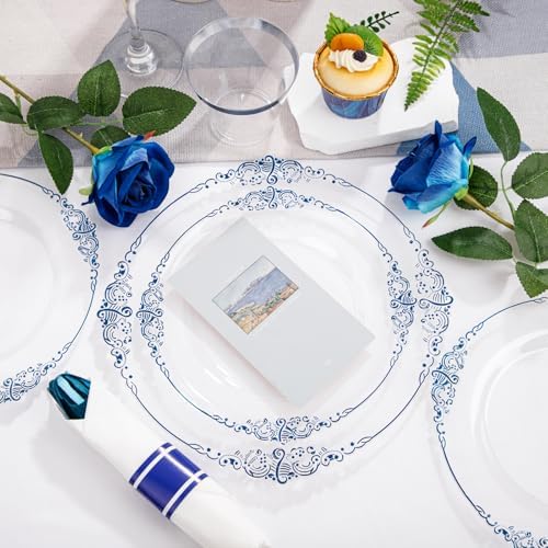 Hioasis 350pcs Clear Blue Plastic Plates 10.25" - Image 4