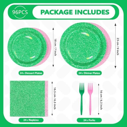 Greencian 96Pcs Pink and Green Witch Party Decoration, Serve 24 - Image 4