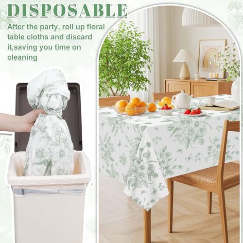 NatNarr 6 Pack Sage Green Floral Plastic Tablecloths, Tea Party Tablecloth - Image 5