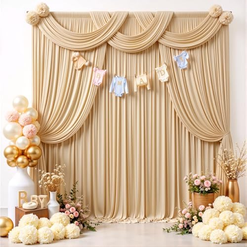 50x12 ft Champagne Backdrop Curtains for Weddings, Birthdays and Photos - Image 5