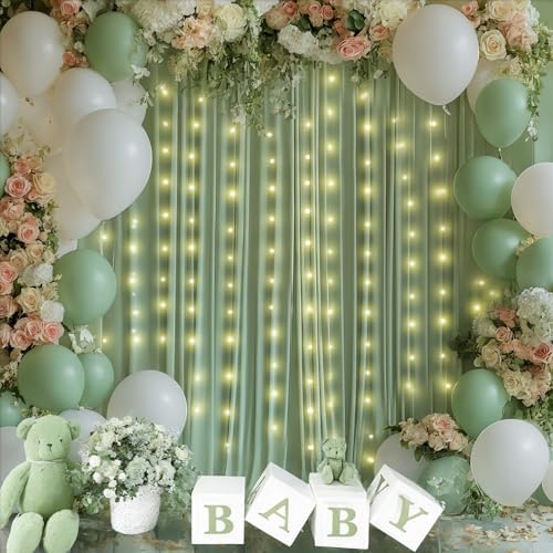 20x10FT Sage Green Backdrop Curtains with Lights for Parties,Wrinkle Free Wedding Photo Backdrop Curtains for Baby Shower Birthday Ceremony Reception Home Party Decorations-5ft x 10ft,4 Panels - Image 5