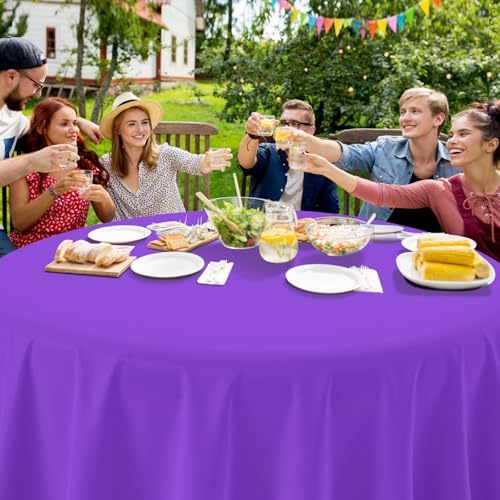 Ragnhild 16 Pack Purple Plastic Tablecloth for Round Tables, Premium Decorative Purple Disposable Table Cloths for Parties, Bulk Round Party Table Cover for Birthday Anniversary Graduation, 84 Inch - Image 6