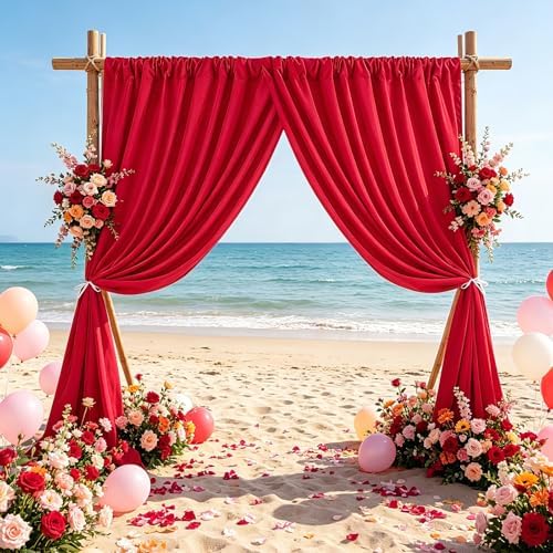 Red Backdrop Curtains 30ftx8ft Christmas Polyester Photo Drapes - Image 2