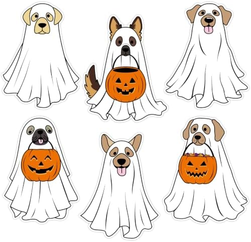 54Pcs Halloween Ghost Cutouts, Classroom Halloween Bulletin Board Paper Cutouts, Puppy Cut-Outs with Adhesive Points for DIY Art Craft Party Supplies Home Office Wall Door Decor by PAIVSUN