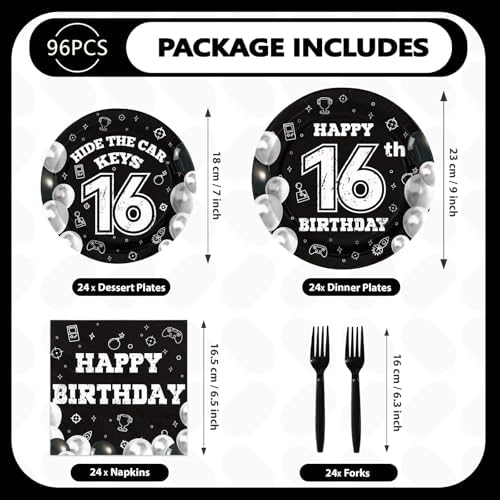 96 Pcs 16th Birthday Decorations for 16 Year Old Boys Girls, Serves 24 - Image 2