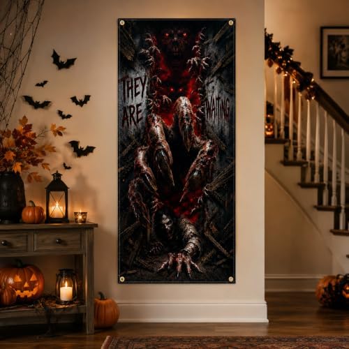Halloween Monster Door Banner 35.4 x 78.7 Inch Polyester Door Cover, Creepy Creature Entrance Decoration for Front Door Porch Entryway Haunted House Seasonal Home Decor - Image 6