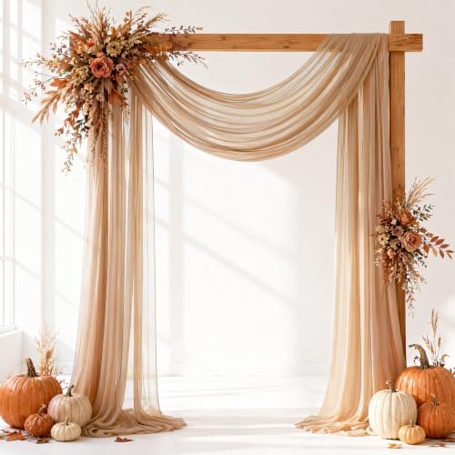 Light Coffee Wedding Arch Draping Fabric Sheer Curtain Drapes 4 Panels | 20ft Extra Long Shimmery Nude Backdrop Curtains for Wedding Anniversary Party Fall Outdoor Events Drapery Backgrounds by Aeviusmo