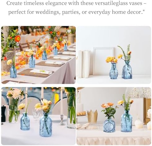 Glass Bud Vases Set of 16 - Blue Assorted Small Mini Glass Vases for Flowers, Crystal Vintage Vase Set, Bulk Centerpieces for Table Décor, Wedding, Home and Events (Blue, 16 Pcs) - Image 2