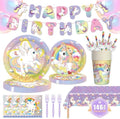 146Pcs Unicorn Plates and Napkins Party Supplies Includes Plates, Napkin, Fork, Cup, Straw, Tablecloth, Banner for Unicorn Baby Shower Birthday Party Decorations, Serves 24 by MIAOSHOUTAO