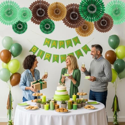 BEISHIDA Honeycomb Round Paper Fans Green Brown Hanging Party Decoration - Image 4