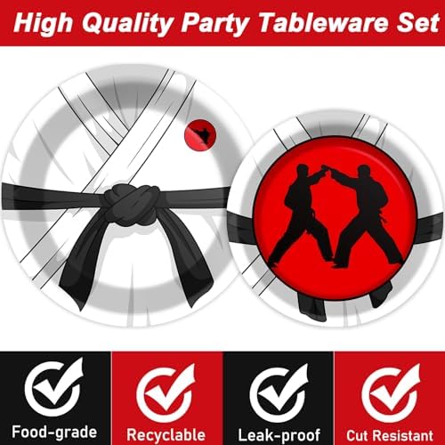 50 Guests Karate Party Supplies Karate Plates and Napkins Forks Disposable Tableware Set Paper Plates for Karates Theme Party 200PCS - Image 3