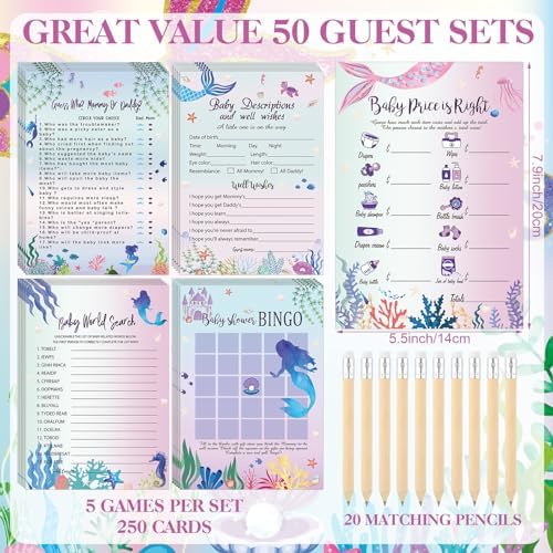 Patelai 321 Pcs Baby Shower Games Supplies, Mermaid - Image 5