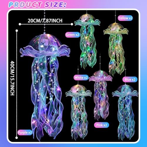 Jellyfish Decor - 12 Pcs Jellyfish Lanterns for Under the Sea Decorations, Hanging Jelly Fish Decoration for Mermaid Theme Party & Birthday Gifts for Women Girls (6 Colors) - Image 3