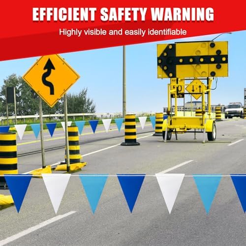 Safety Warning Pennant Banner Flags(Dark/Light Blue+White, 135pcs,315FT) - Image 3