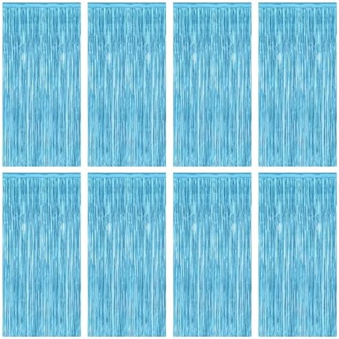 8 Pack Party Decorations, 3.28 FT x 7.05 FT Party Streamer, Metallic Sky Blue Tinsel Backdrop Fringe Curtains Party Decorations, Light Blue Birthday Backdrop Photo Booth Props by ZATAYE
