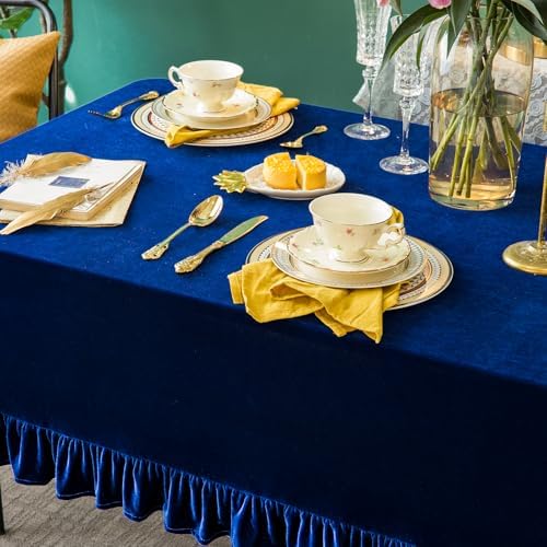 GLORY SEASON Velvet Tablecloth Luxurious Solid Rectangle Table Cloth,Oblong Retro Farmhouse Ruffle Tablecloths Washable Table Cover for Party Wedding Baby Shower Kitchen Dinning Tabletop Decoration - Image 5