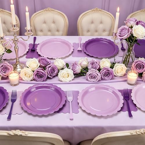 Purple Paper Plates and Napkins,Serves 24 Include Gradient 9 Inch Plates,Napkins,Forks Disposable Party Supplies for Birthday, Wedding, Anniversaries, - Image 5