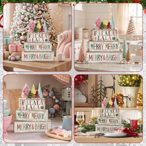 Moucuny 4 Pcs Christmas Table Decorations, Wooden Pastel Christmas Tree - Image 6