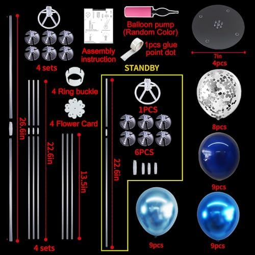 TONIFUL 4 Set Metallic Blue Silver Balloon Stand Balloon Centerpiece Table - Image 3