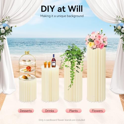 4Pcs Cylinder Stands for Party Foldable Cardboard Centerpiece Display Round Stands Centerpiece Cake Pedestal Stand 55-66LBS for Wedding Party Birthday Decor 40/60/80/100cm High (4Pcs) - Image 6