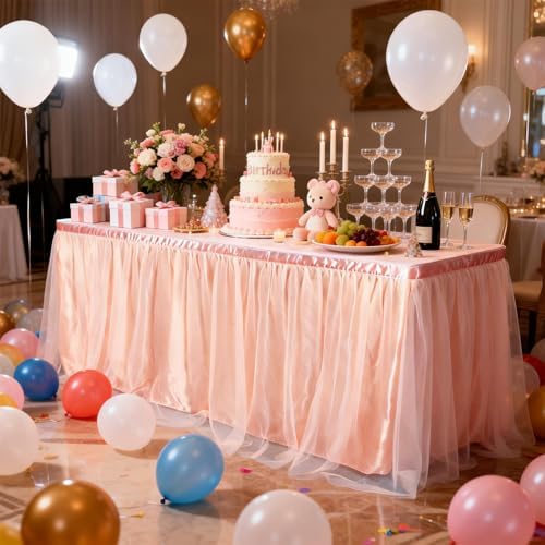 THARAHT Tulle Table Skirt 14FT 420CM Long for Rectangle Tables Round Tables Ruffle Desk Skirt for Princess Girls Birthday Party Cake Dessert Decorations Table Skirt - Image 5
