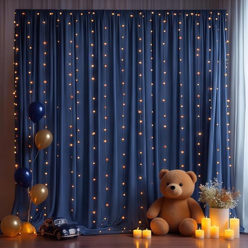 20x10FT Navy Blue Backdrop Curtains with Lights for Parties,Wrinkle Free Wedding Photo Backdrop Curtains for Baby Shower Birthday Ceremony Reception Home Party Decorations-5ft x 10ft,4 Panels - Image 5