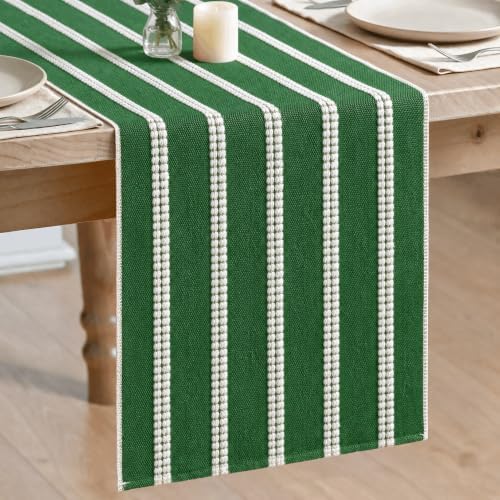 Artoid Mode Green Farmhouse Dashed Stripe Table Runner, Seasonal Holiday Christmas Boho Rustic Kitchen Dining Table Decoration for Home Party Decor 12x120 Inch by ArtoidMode