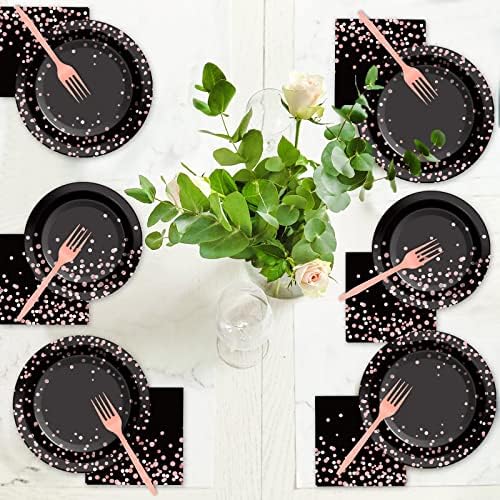 96PCS Black and Rose Gold Party Supplies Rose Gold Paper Plates Napkins Women Birthday Decorations Party Tableware Set Black Disposable Paper Plates Table Decors for Wedding Bridal Shower Serve 24 - Image 5