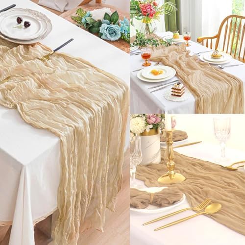 Sand 6 Pack 10FT Cheesecloth Table Runner 20 x 120 Inch Long Rustic Gauze Cheese Cloth Table Runner for Wedding Bridal Baby Shower Table Decorations Boho Fabric Sheer Birthday Party Table Decor - Image 6