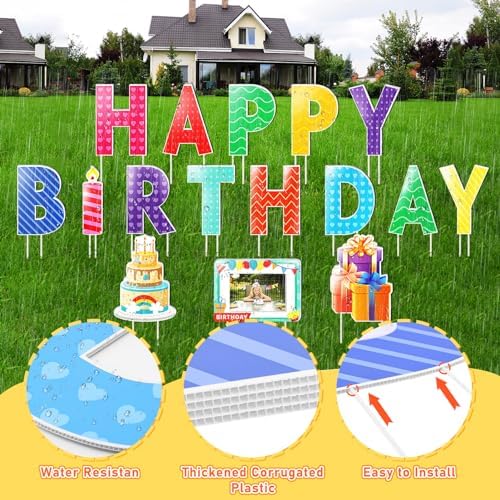Remiawy Happy Birthday Yard Sign with Stakes - 16pcs Happy Birthday Yard Sign, Personalized Yard Birthday Signs Colorful Weatherproof Birthday Lawn Sign for Outdoor Yard Decorations Garden Party - Image 4